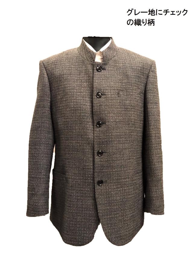 マオカラースーツ アジャスター付き  秋冬メンズ ビジネス 紳士服 グレー地にチェックの織り柄 送料無料  パーティー 二次会