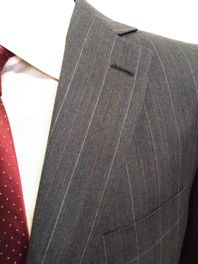 メンズ ビジネス スーツ 秋冬スーツ ブルーグレー地に白と茶の