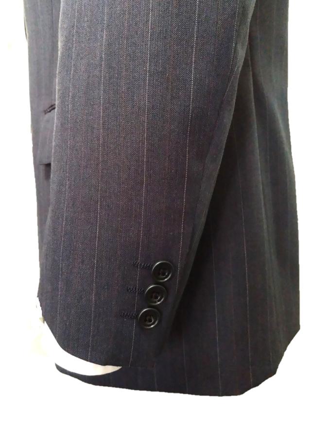 メンズ ビジネス スーツ 秋冬スーツ ブルーグレー地に白と茶の