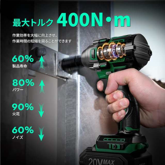 KIMOインパクトレンチ 充電式インパクトレンチ 20V 3000mAhバッテリー