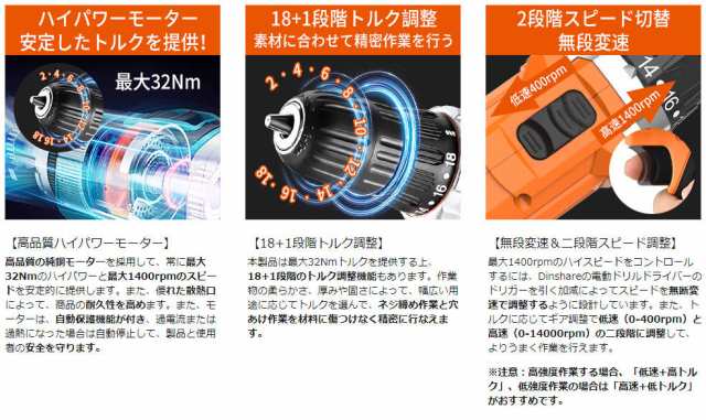 DINSHARE 電動ドリルドライバー 充電式 電動ドリル 20V 2.0Ah 電動掃除