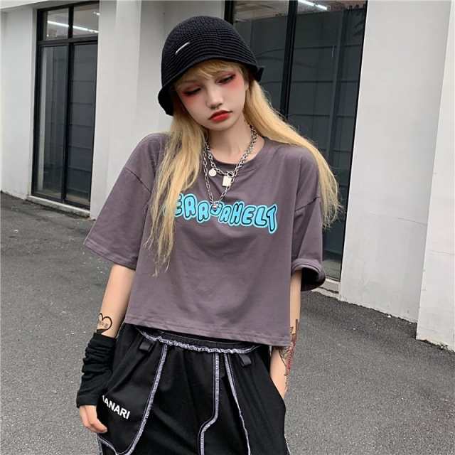 日系 Tシャツ レディース 出し ショート丈 半袖 夏ゆるいトップス韓国ファッション原宿系BF風ヒップホップダンスストリート風カジュアルの通販はau  PAY マーケット - インテリア.net