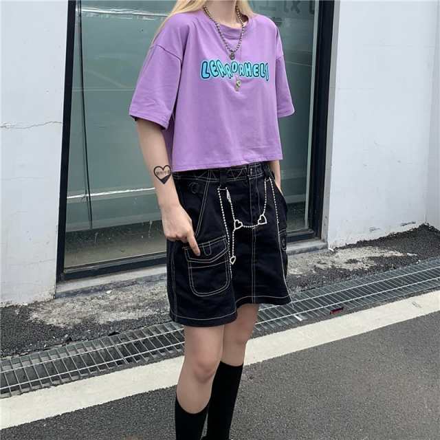 日系 Tシャツ レディース 出し ショート丈 半袖 夏ゆるいトップス韓国ファッション原宿系BF風ヒップホップダンスストリート風カジュアルの通販はau  PAY マーケット - インテリア.net