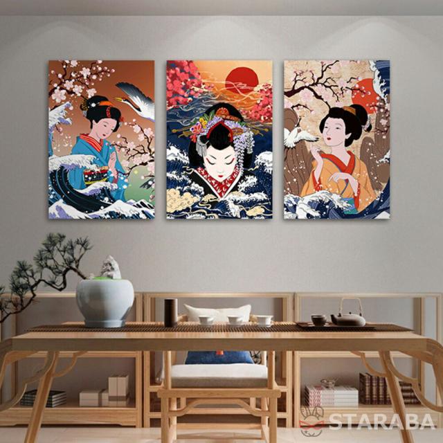 ファブリック 3枚セット 和風 絵画 インテリア 絵 アートフレーム 歌舞 