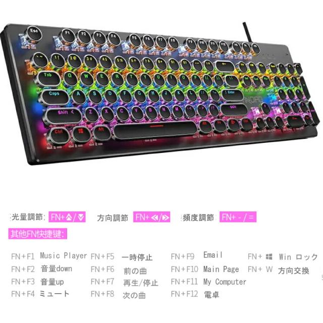 タイプライター風 ゲーミングキーボード 青軸キーボード マウスセット 英字キーボード オフィス 英字配列 送料無料