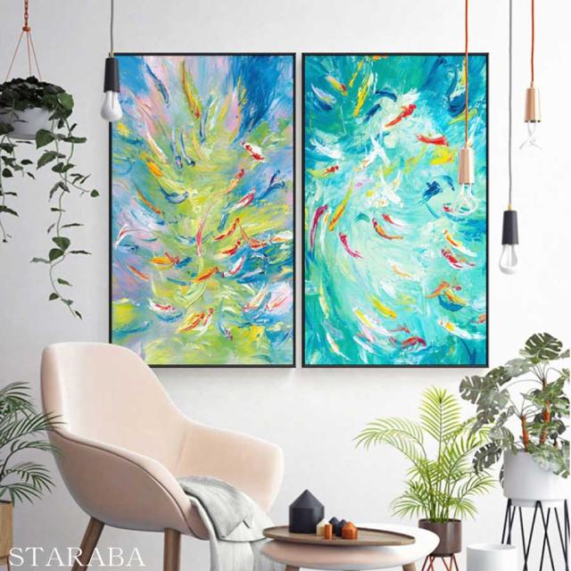 装飾 絵画 金魚 インテリア 枠 ファブリック オシャレ 絵 アートフレーム 80cm×40cm 壁掛け 額入り画 額付き　アートパネル リビング プレゼント 送料無料の通販は