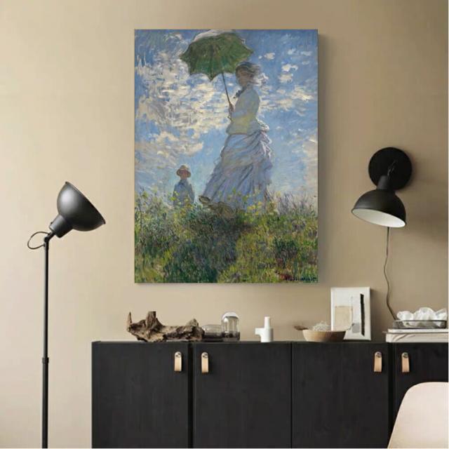 モネ 散歩、日傘をさす女 油絵 風景画 壁掛け 名画 ファブリック パネル オシャレ インテリア アートパネル リビング プレゼント アートフレーム 送料無料_3