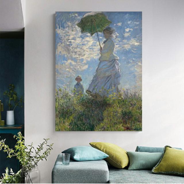 モネ 散歩、日傘をさす女 油絵 風景画 壁掛け 名画 ファブリック パネル オシャレ インテリア アートパネル リビング プレゼント アートフレーム 送料無料_5