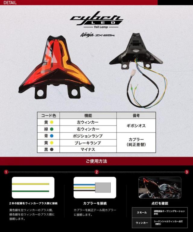 Cyber LED KAWASAKI Ninja ZX-25R カスタムテールランプ / ninja250