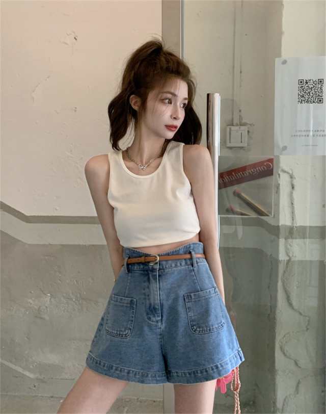デニムショートパンツ レディース 春 夏 ハイウエスト ゆったり