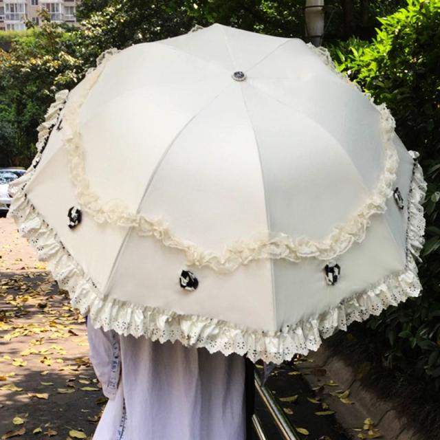 晴雨兼用 日傘 折りたたみ フリル 完全遮光 花柄 8本骨 軽量