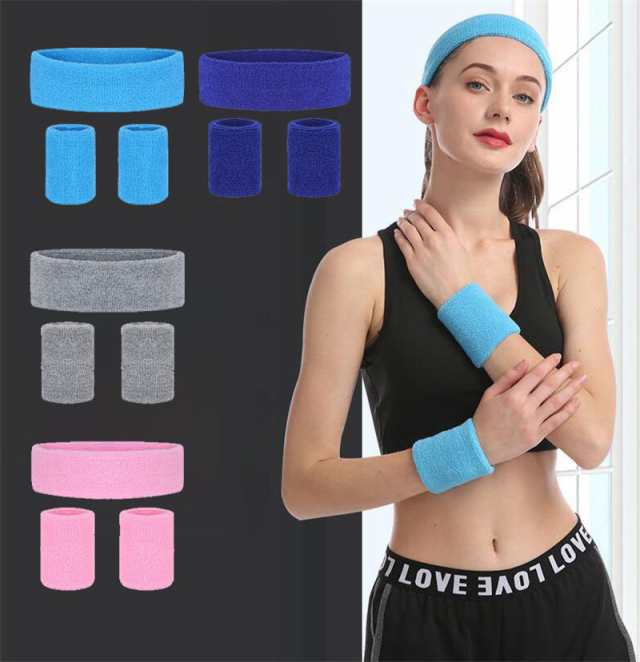 超美品 リストバンド ヘアバンド 手首サポーター セット スポーツ 吸水 ウェア