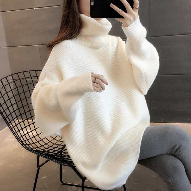 暖か ニット トップス セーター レディース ロング丈 ハイネック