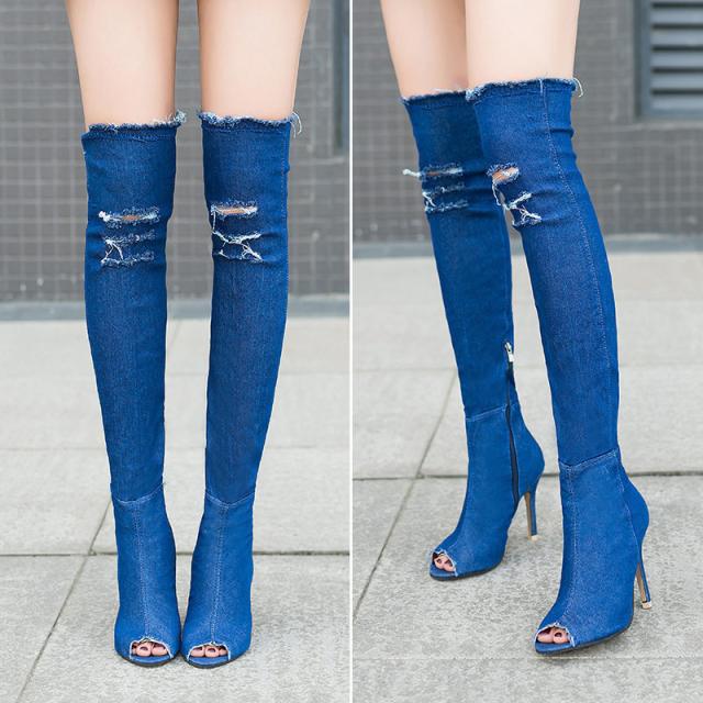 最終価格 希少デザイン ニーハイ デニム ロング ブーツ ジーンズ ジーパン ブーツカット デニムパンツ レディース フレア ロング丈 カット
