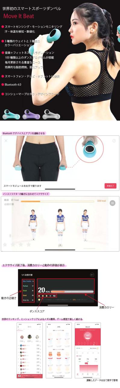 【送料無料】スマートダンベル　MOVE IT BEAT　充電式 0.5kg/0.75kg/1kg　【ダンベル ダイエット器具　おしゃれ 女性 鉄アレイ 鉄アレー ダイエット 器具 エクササイズ 二の腕 痩せ 肩 引き締め 筋トレ　スマホ連動 アプリ】_2