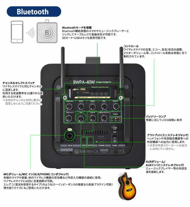 スピーカースタンド付属　充電式ポータブル・ワイヤレスマイクセット　au　結婚式　マーケット　キャンの通販はau　Belcat　講演　SOUND　演説　ライブ　マイク2本・出力40W　SOAR　PAY　集会　PAY　マーケット－通販サイト