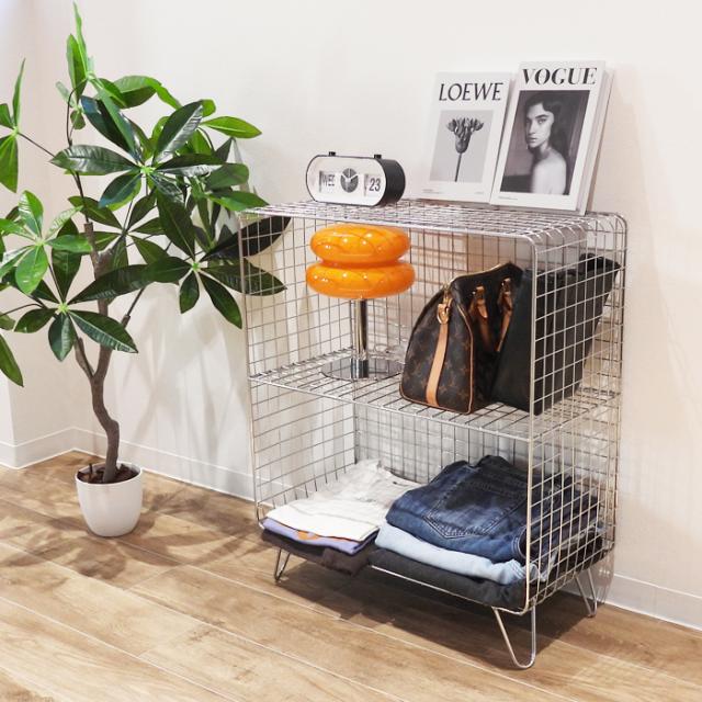 Hoola. ワイヤーメッシュ 2段 オープンシェルフ ワイド スタンド付き