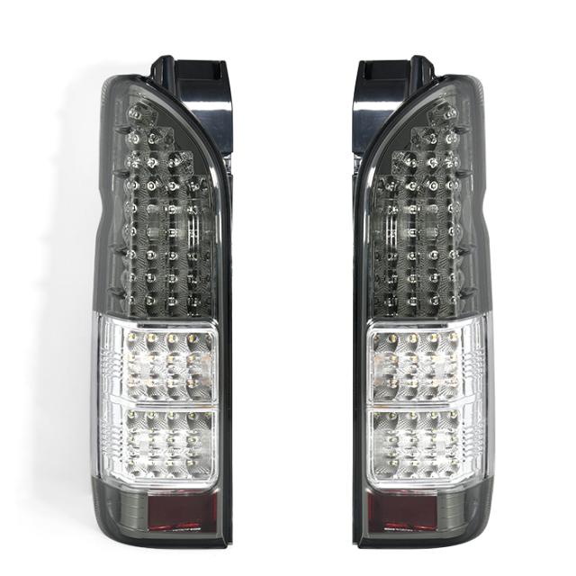 200系 ハイエース 4型以降純正ルック LEDテールランプ シーケンシャルウィンカー スモーク×クリスタル 左右セット フィン付き 200系 全車対応 外装 カスタムパーツ トヨタ_2