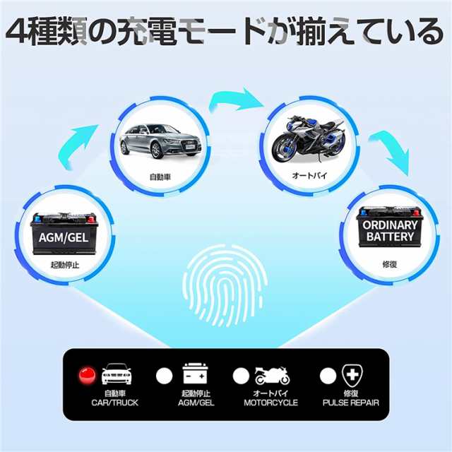 バイク 自動車用 バッテリーチャージャー 6A 12V メンテナンス充電器 短絡保護 逆接続保護 異電圧保護 4種類充電モード