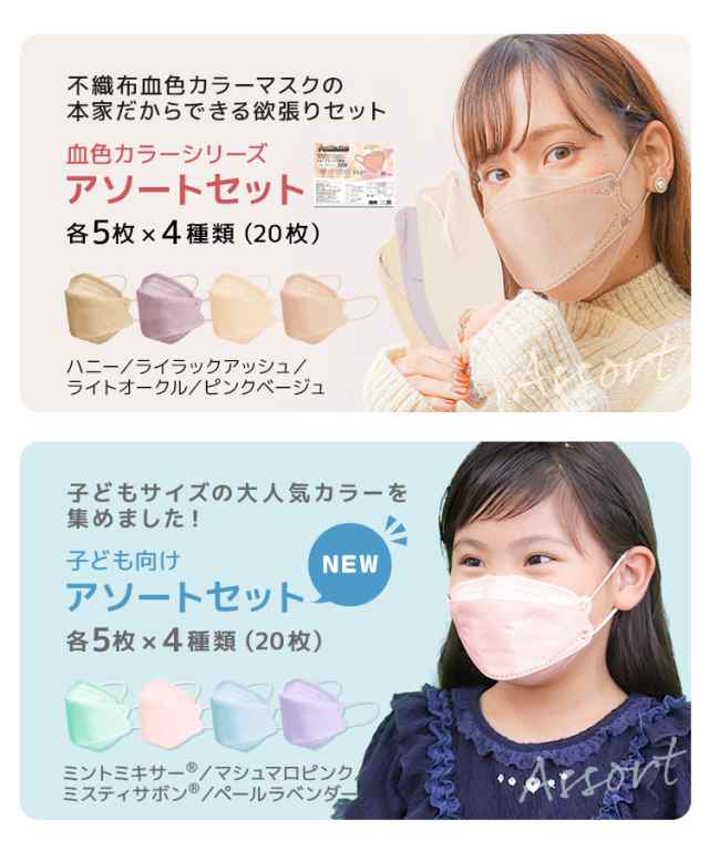 立体マスク 不織布 4種類 小顔効果 ４０枚 - 生活雑貨