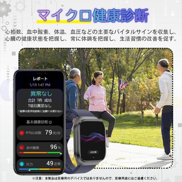 スマートウォッチ 2026最新医療レベル「血糖値 五臓脂肪検査 血中脂質 正規品」通話可能 心拍数 血中酸素 血圧 体温歩数計 睡眠管理 Line着信通知 父の日_5