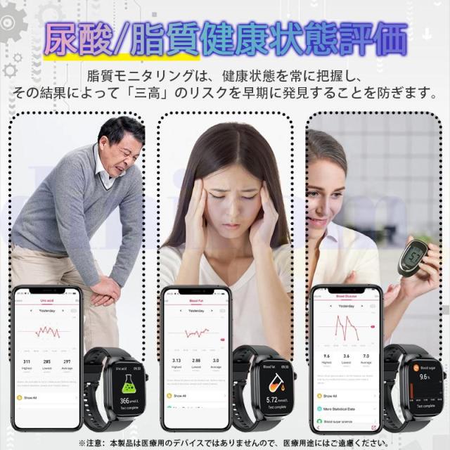 スマートウォッチ 2026最新医療レベル「血糖値 五臓脂肪検査 血中脂質 正規品」通話可能 心拍数 血中酸素 血圧 体温歩数計 睡眠管理 Line着信通知 父の日_6