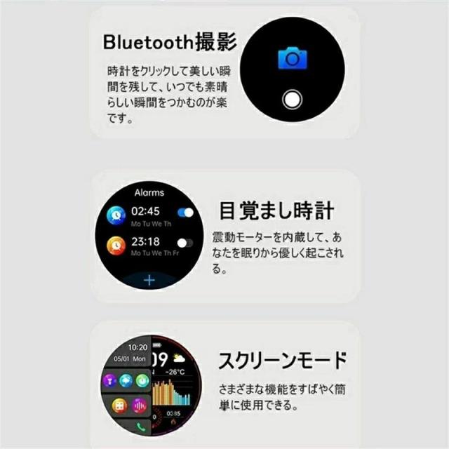 スマートウォッチ 血糖値 血圧測定 心電図 日本製センサー 通話機能 AI音声アシスタント 血中酸素 歩数計 睡眠監視 丸型 ギフト iPhone Android対応_4