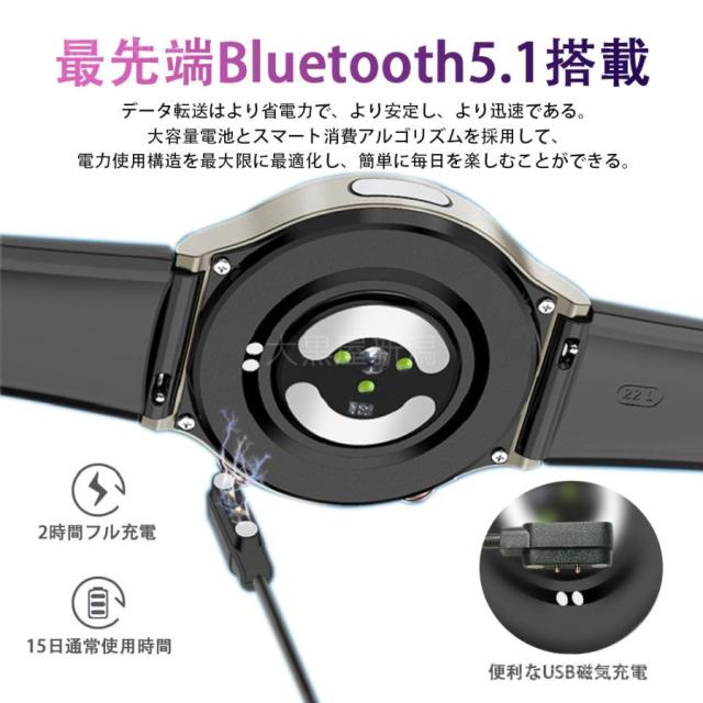 スマートウォッチ 日本製センサー 医療レベル心電図ECG+PPG 血圧 血中酸素 24時間体温測定 高精度心拍数 睡眠管理 呼吸率 歩数計 Line着信通知 iphone/Android_11