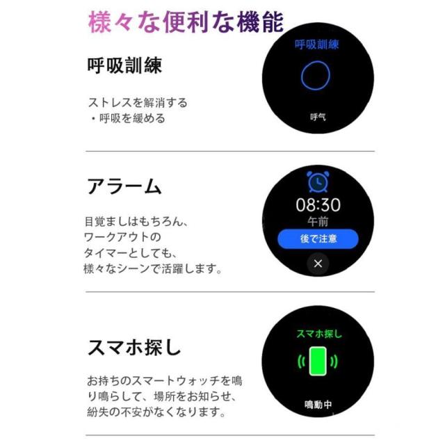 スマートウォッチ 日本製センサー 医療レベル心電図ECG+PPG 血圧 血中酸素 24時間体温測定 高精度心拍数 睡眠管理 呼吸率 歩数計 Line着信通知 iphone/Android_12