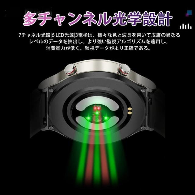 スマートウォッチ 日本製センサー 医療レベル心電図ECG+PPG 血圧 血中酸素 24時間体温測定 高精度心拍数 睡眠管理 呼吸率 歩数計 Line着信通知 iphone/Android_3