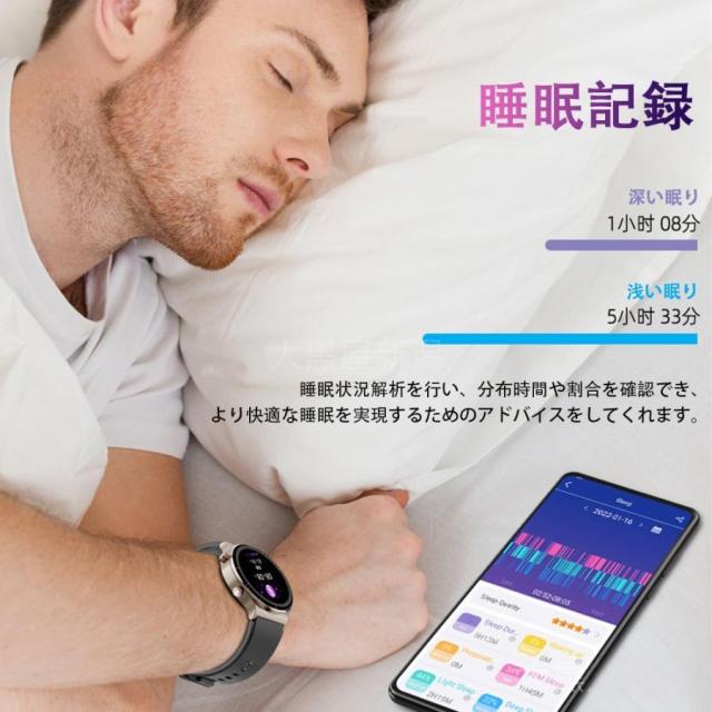 スマートウォッチ 日本製センサー 医療レベル心電図ECG+PPG 血圧 血中酸素 24時間体温測定 高精度心拍数 睡眠管理 呼吸率 歩数計 Line着信通知 iphone/Android_5