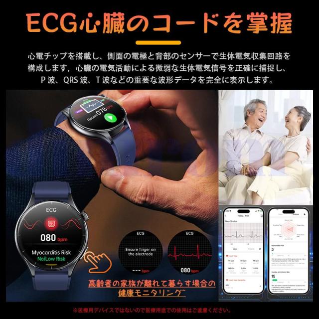 2026新登場! スマートウォッチ 血糖値 ECG心電図 血液成分 マイクロ検診 bluetooth5.3通話 体温 HRV 心拍数 血中酸素 音楽制御 血圧 気分検測 睡眠監視 歩数計_3