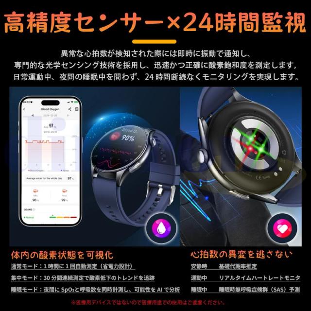 2026新登場! スマートウォッチ 血糖値 ECG心電図 血液成分 マイクロ検診 bluetooth5.3通話 体温 HRV 心拍数 血中酸素 音楽制御 血圧 気分検測 睡眠監視 歩数計_6