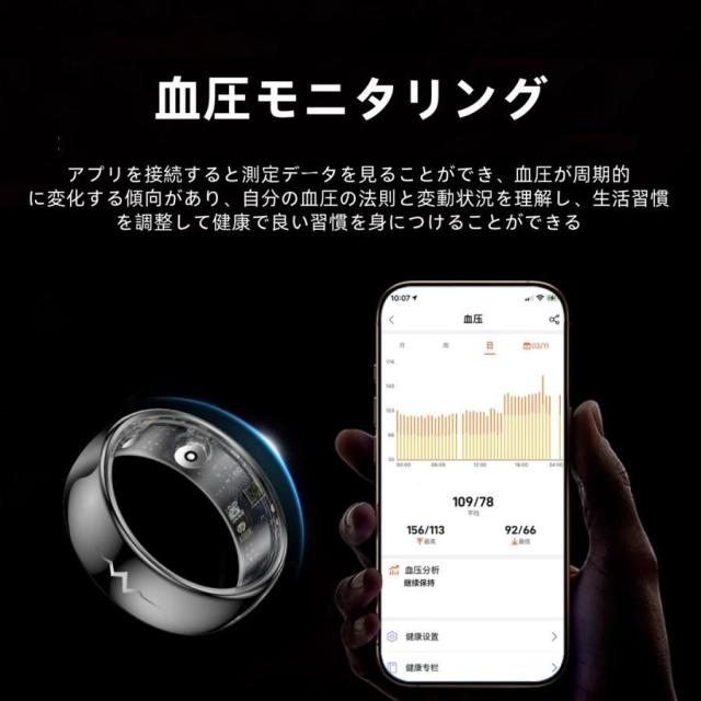 スマートリング 健康管理 日本製センサー心拍数 血圧 血中酸素 心電図 睡眠 実用的 5ATMM防水 Android/iPhone対応 全5サイズ プレゼント 敬老の日_12