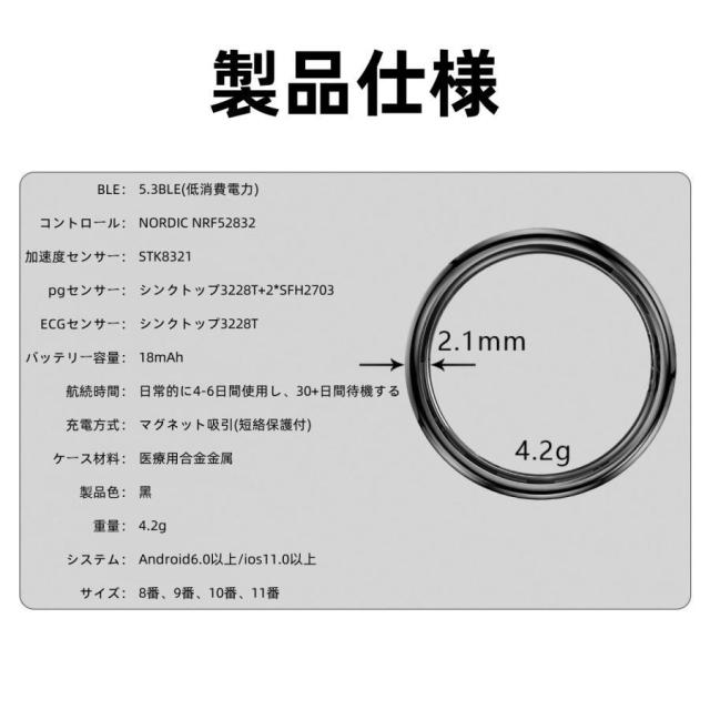 スマートリング 健康管理 日本製センサー心拍数 血圧 血中酸素 心電図 睡眠 実用的 5ATMM防水 Android/iPhone対応 全5サイズ プレゼント 敬老の日_19