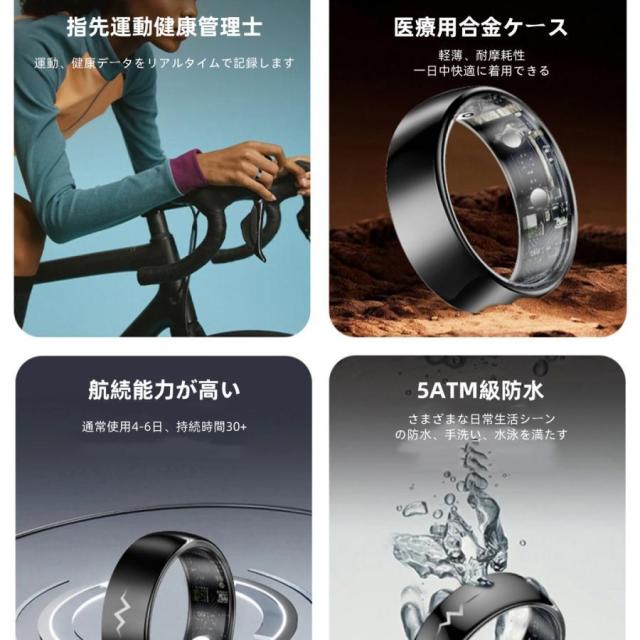 スマートリング 健康管理 日本製センサー心拍数 血圧 血中酸素 心電図 睡眠 実用的 5ATMM防水 Android/iPhone対応 全5サイズ プレゼント 敬老の日_4