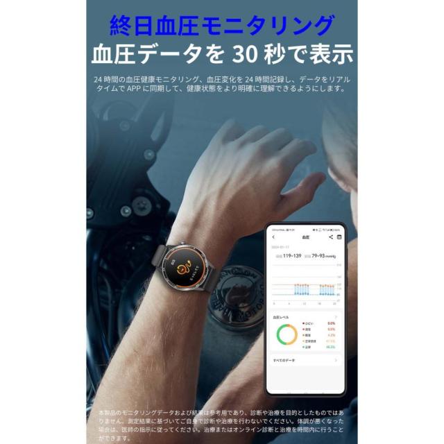 スマートウォッチ 日本製センサー 血糖値 通話機能 心電図 血圧測定 酸素濃度 体温測定 心拍数 着信通知 睡眠監測 SOS機能 尿酸 血中脂質 長座注意 活動量計_4