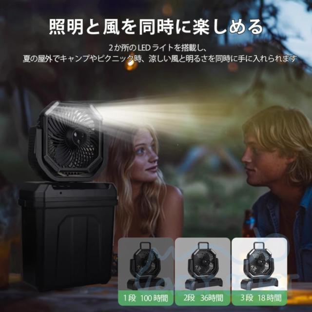 ミストファン アウトドア 扇風機 風量4段階調節 20000mAh 大容量 噴霧機能 自動首振り 強力送風 LEDライト 充電式 分離式 6L水タンク リモコン付き 省エネ 防災_10