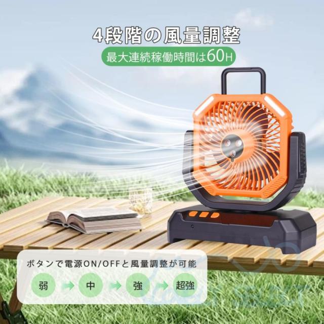 ミストファン アウトドア 扇風機 風量4段階調節 20000mAh 大容量 噴霧機能 自動首振り 強力送風 LEDライト 充電式 分離式 6L水タンク リモコン付き 省エネ 防災_2