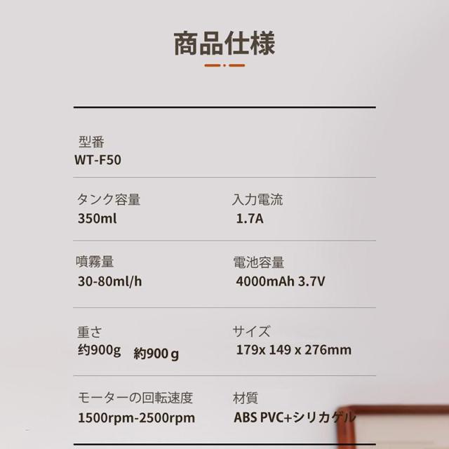 冷風扇 自動首振り 小型 冷却 冷風機 扇風機 携帯 加湿 USB充電式 静音 噴霧式 三段階風量 ナイトライト 4000mAh コードレス 卓上扇風機_13