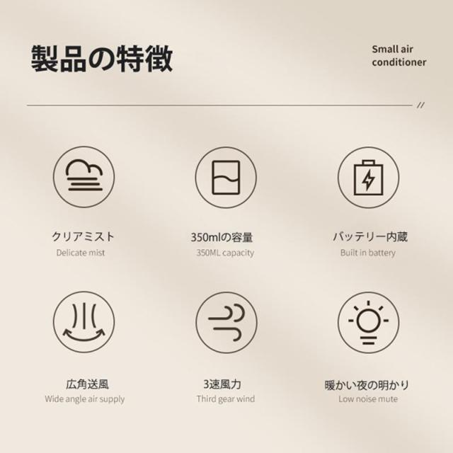 冷風扇 自動首振り 小型 冷却 冷風機 扇風機 携帯 加湿 USB充電式 静音 噴霧式 三段階風量 ナイトライト 4000mAh コードレス 卓上扇風機_1