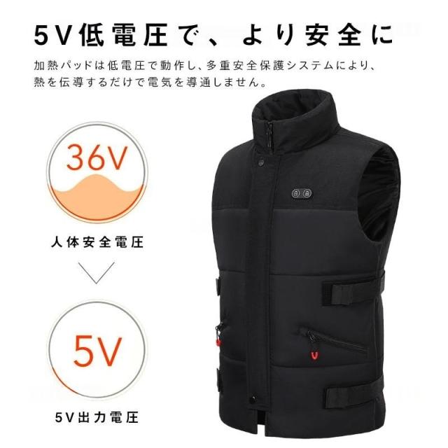 電熱ベスト ヒーターベスト レディース メンズ 8つヒーター内蔵 USB給電 3段温度調整 発熱 温熱ベスト 即暖 防寒 洗濯可