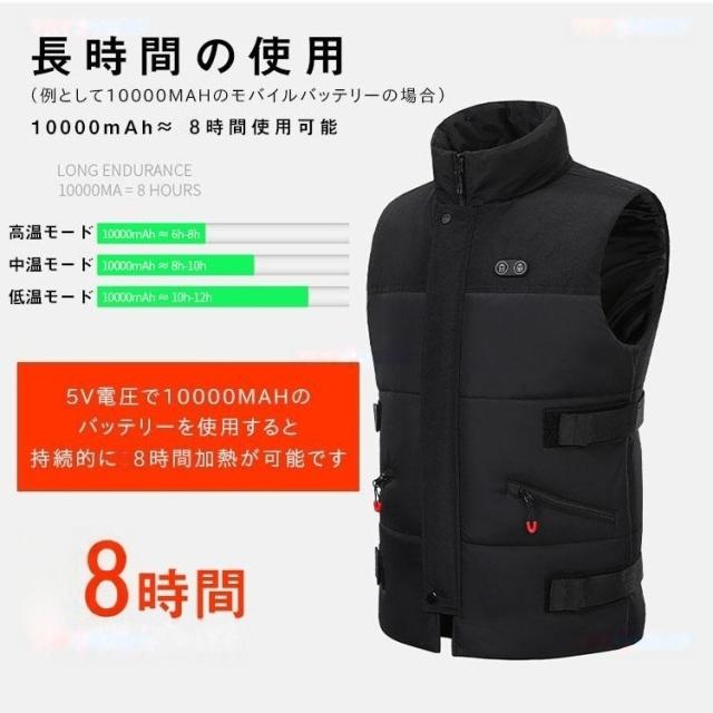 電熱ベスト ヒーターベスト レディース メンズ 8つヒーター内蔵 USB給電 3段温度調整 発熱 温熱ベスト 即暖 防寒 洗濯可