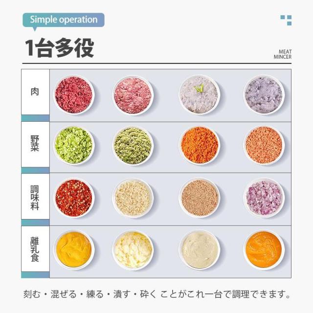 フードプロセッサー 小型 コードレス 4枚刃 大容量 1台多役 みじん切り 肉ミンチ 野菜カット 離乳食 洗いやすい_4