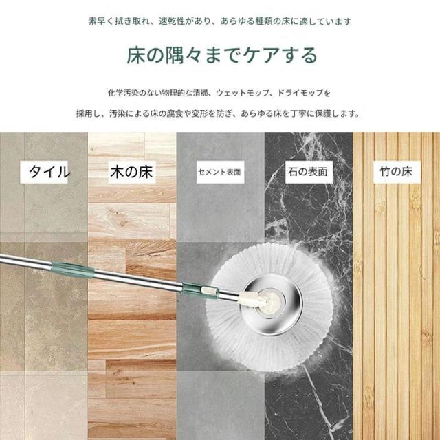 回転モップ マイクロファイバー 手回しタイプ バケツ付き 床掃除用 スピンモップ おしゃれ お手入れ簡単_5