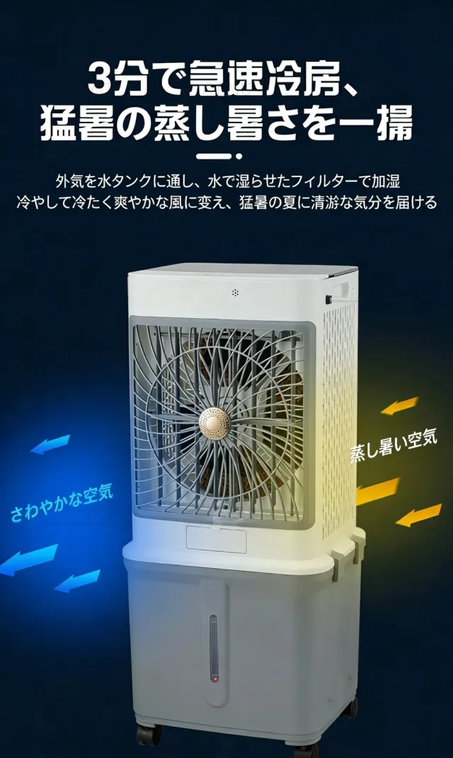 業務用冷風機 大型 冷風扇 1台4役 35L大容量タンク リモコン付き 左右120°自動首振り 上下風向調整 タイマー機能 風量3段階 3モード 保冷剤付き 家庭用対応_5