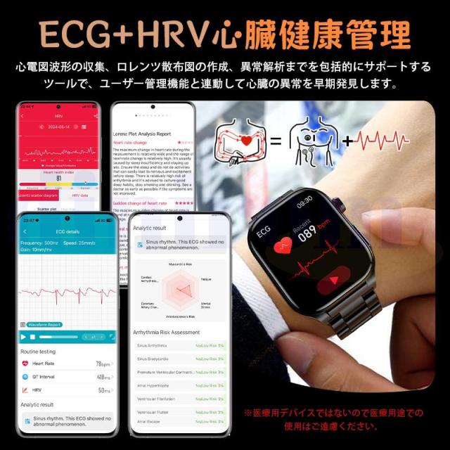 スマートウォッチ 健康-測定 ECG心電図 血液成分 マイクロ検診 bluetooth5.3通話 体温心拍数 血中酸素 音楽制御 血圧 気分検測 睡眠監視 歩数計_4