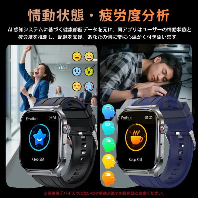 スマートウォッチ 健康-測定 ECG心電図 血液成分 マイクロ検診 bluetooth5.3通話 体温心拍数 血中酸素 音楽制御 血圧 気分検測 睡眠監視 歩数計_6