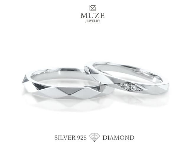 MUZE JEWELRY ダイヤモンド ペアリング ダイヤ 結婚指輪 マリッジリング 指輪 シルバー925プラチナ仕上げ カップル リング ペア プラチナ仕上げ SV925 プロポーズ サプライズ 記念 made in japan 刻印 名入れ_1
