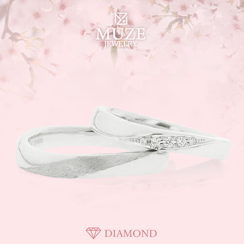 MUZE JEWELRY ダイヤモンド ペアリング ダイヤ 結婚指輪  マリッジリング 指輪 シルバー925プラチナ仕上げ カップル リング ペア プラチナ仕上げ SV925 プロポーズ サプライズ  記念 made in japan 刻印 名入れの通販は